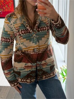 291295 Japanese Brand Southwestern Shawl Collar Knit Cardigan Jacket | Size 2